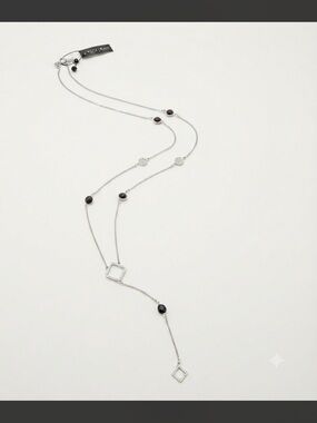 White House Black Market Silver-Tone Long Lariat Necklace with Black Accents